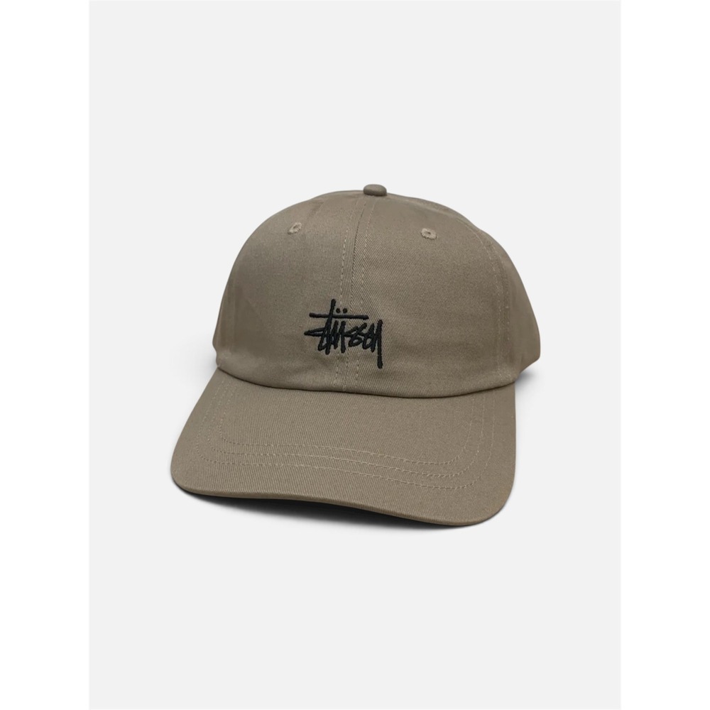 Stussy Stock Logo Baseball Cap Khaki Tan Embroidered Dad Hat 90's Skater Grunge